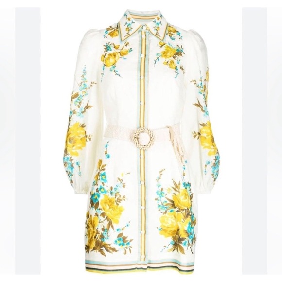 Zimmermann Halcyon Belted Floral Linen Dress US 4 Resort Luxury🌼 - Picture 12 of 13